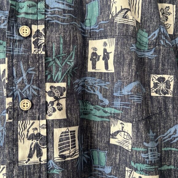 Reyn Spooner Okinawan Village Aloha Shirt Mens Sz Medium Blue Classic Hawaiian - Picture 6 of 15
